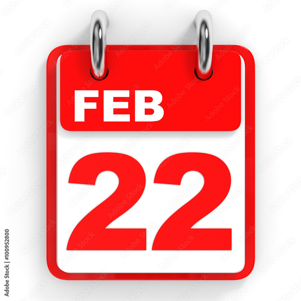 Calendar on white background. 22 February. Calendar on white background. 22 February.