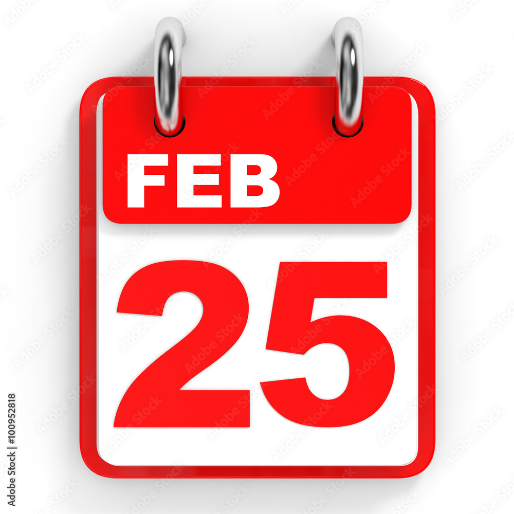 Calendar on white background. 25 February. Calendar on white background. 25 February.