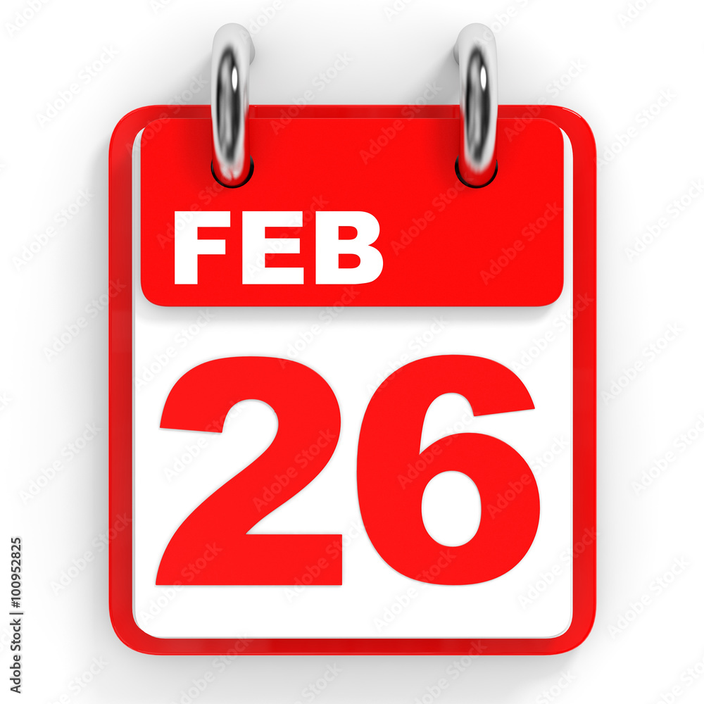 Calendar on white background. 26 February. Calendar on white background. 26 February.