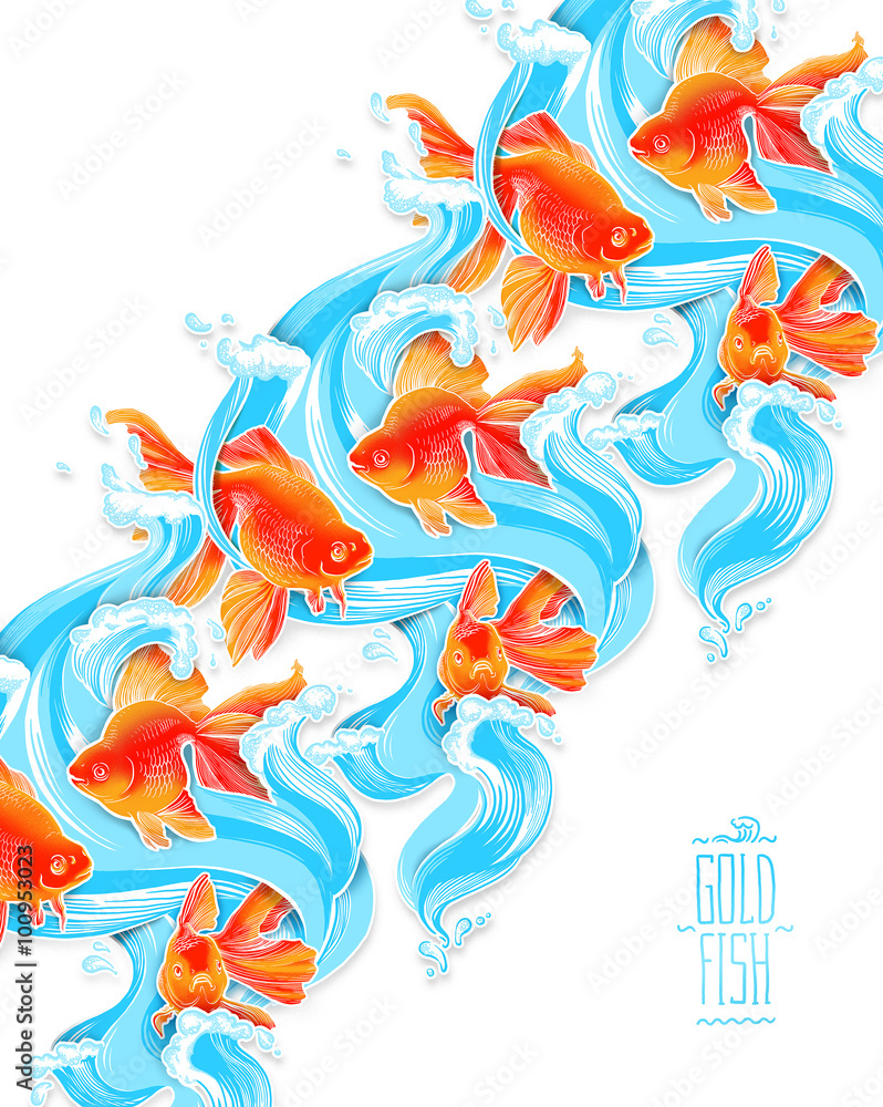 Obraz premium Goldfish illustration artwork line underwater color wildlife