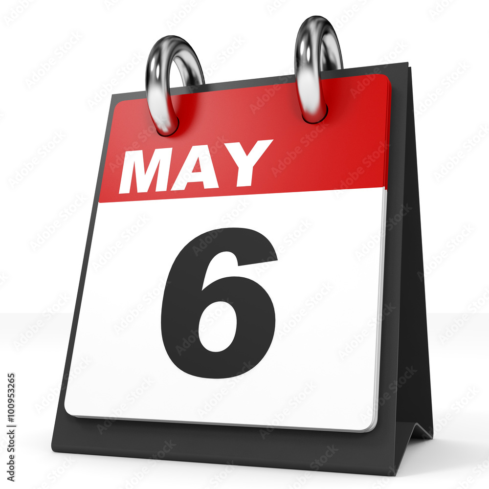 Calendar on white background. 6 May. Calendar on white background. 6 May.
