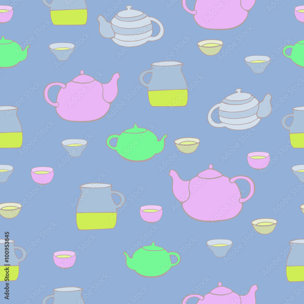 Cute tea set. Vector seamless pattern. Cute tea set. Vector seamless pattern.