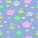 Cute tea set. Vector seamless pattern.