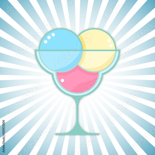 Vector ice-cream on modern outburst background. Bright ice cream dessert design element