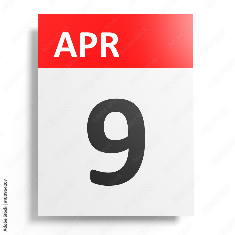 Calendar on white background. 9 April. Calendar on white background. 9 April.