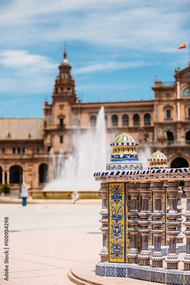 Naklejka premium Detail of famous landmark - Plaza de Espana in Seville, Andalusi