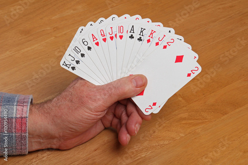 ACOL Contract Bridge Hand. With 12 to 14 points and a balanced hand open the bidding 1NT.