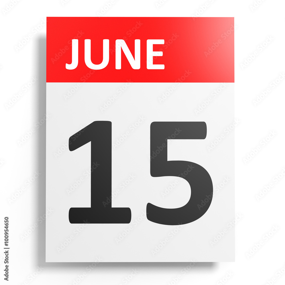Fototapeta premium Calendar on white background. 15 June.