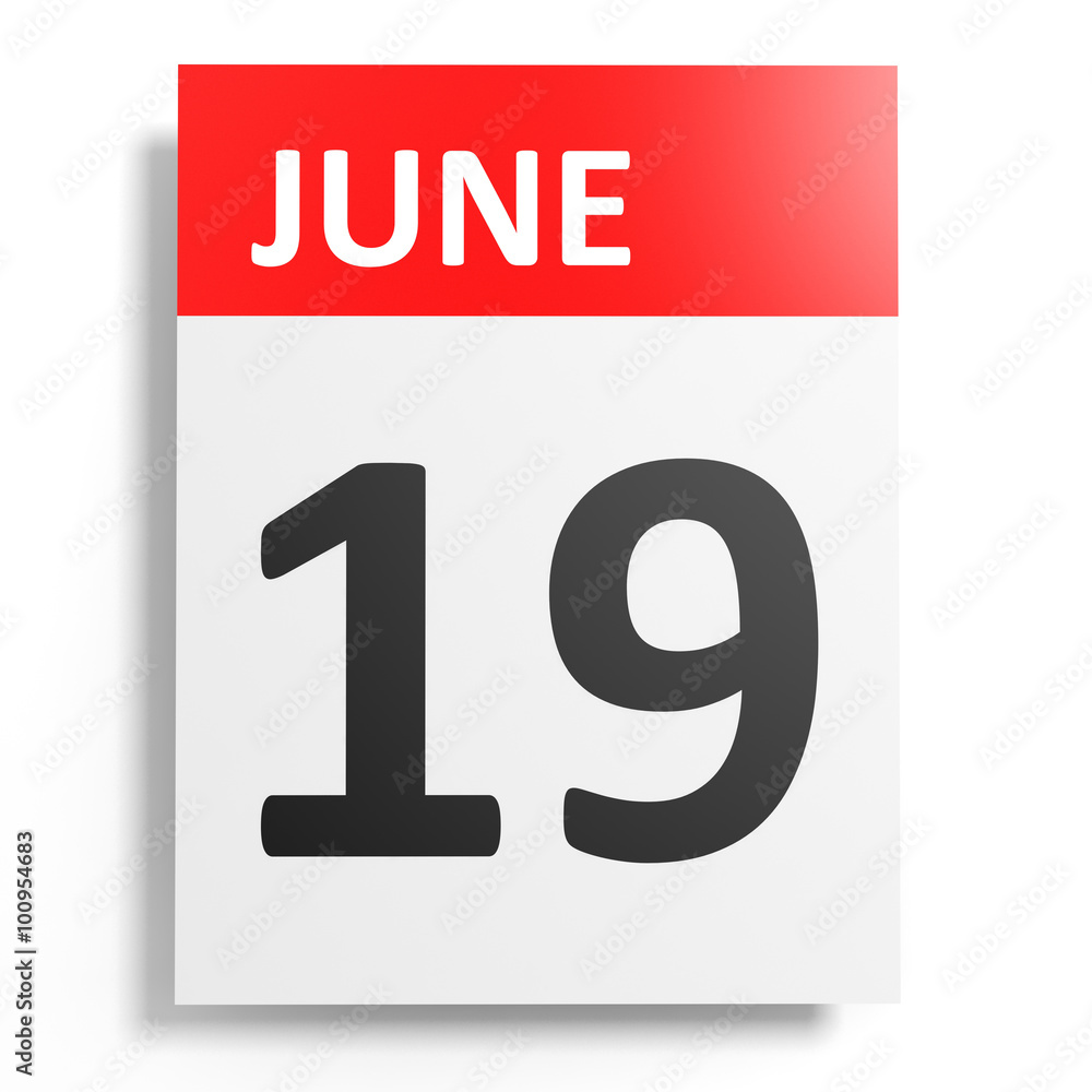 Calendar on white background. 19 June. Calendar on white background. 19 June.