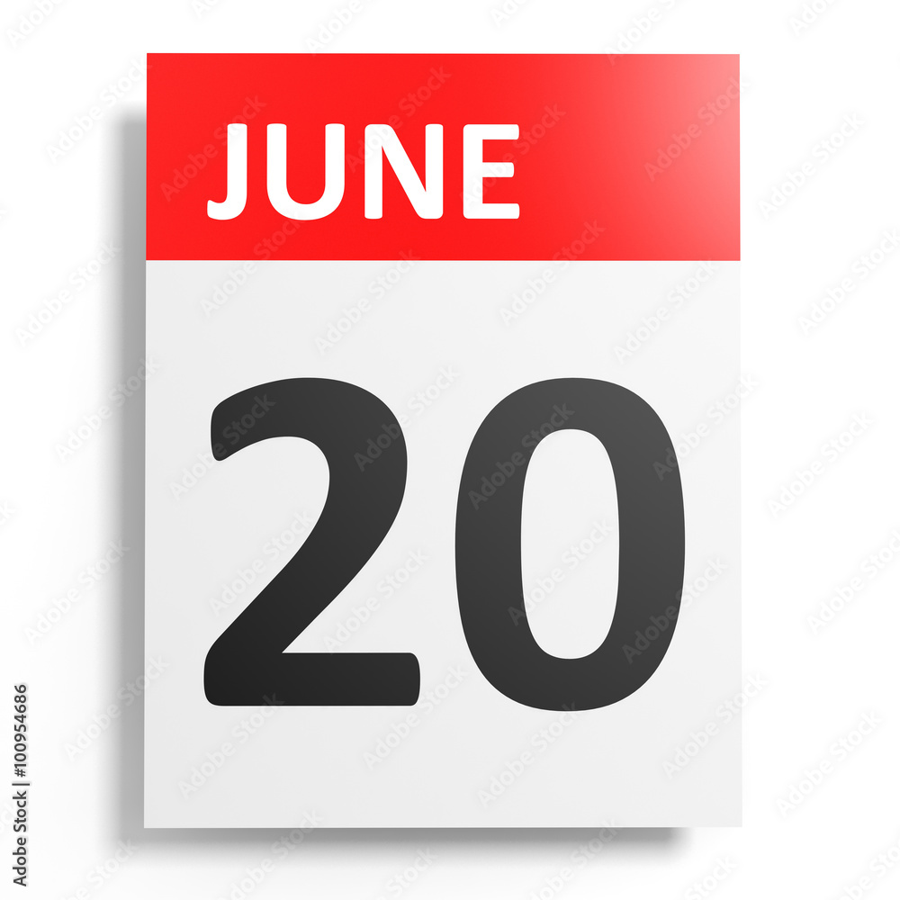 Calendar on white background. 20 June. Calendar on white background. 20 June.