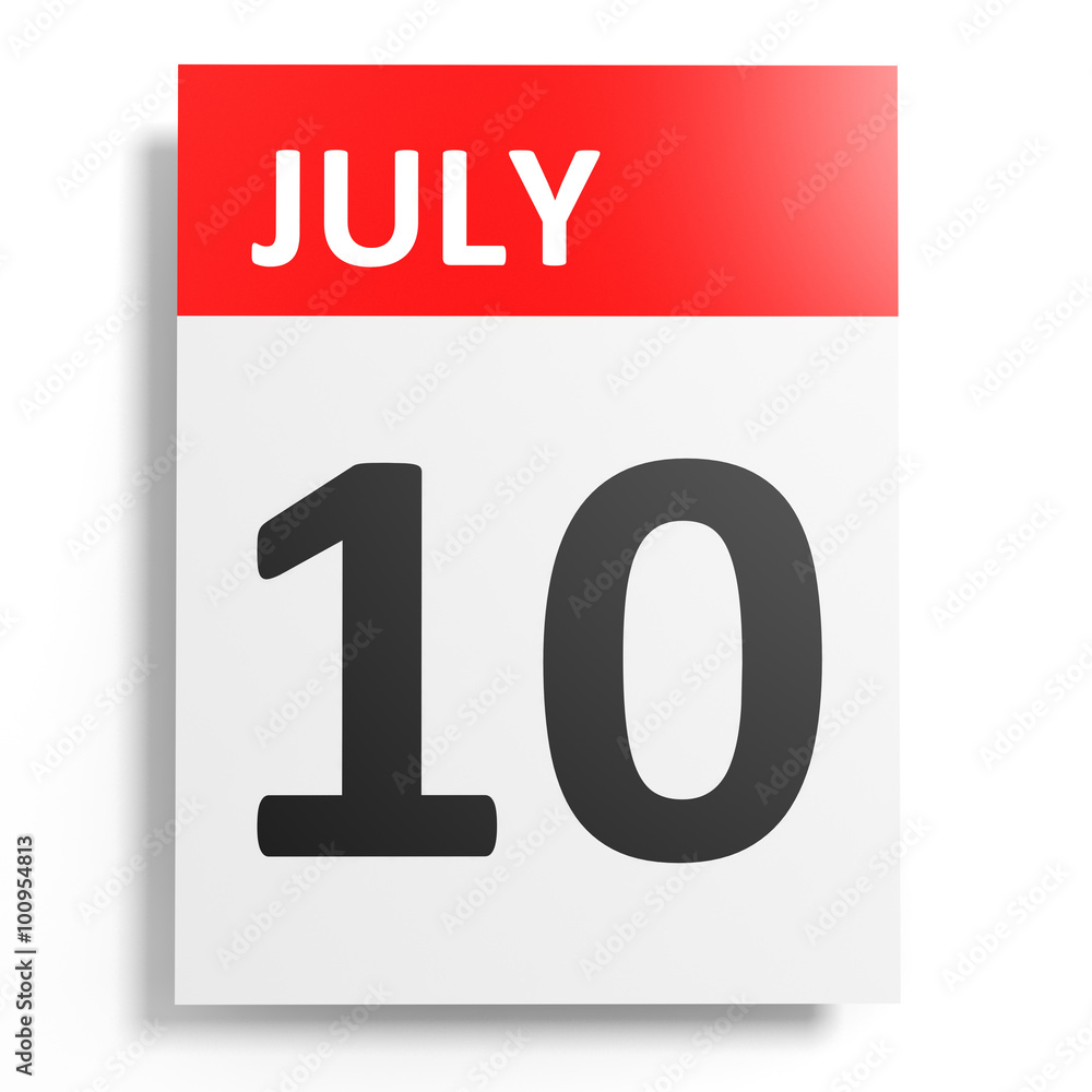 Calendar on white background. 10 July. Calendar on white background. 10 July.