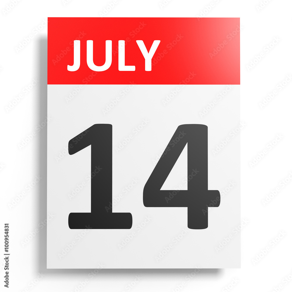 Calendar on white background. 14 July. Calendar on white background. 14 July.