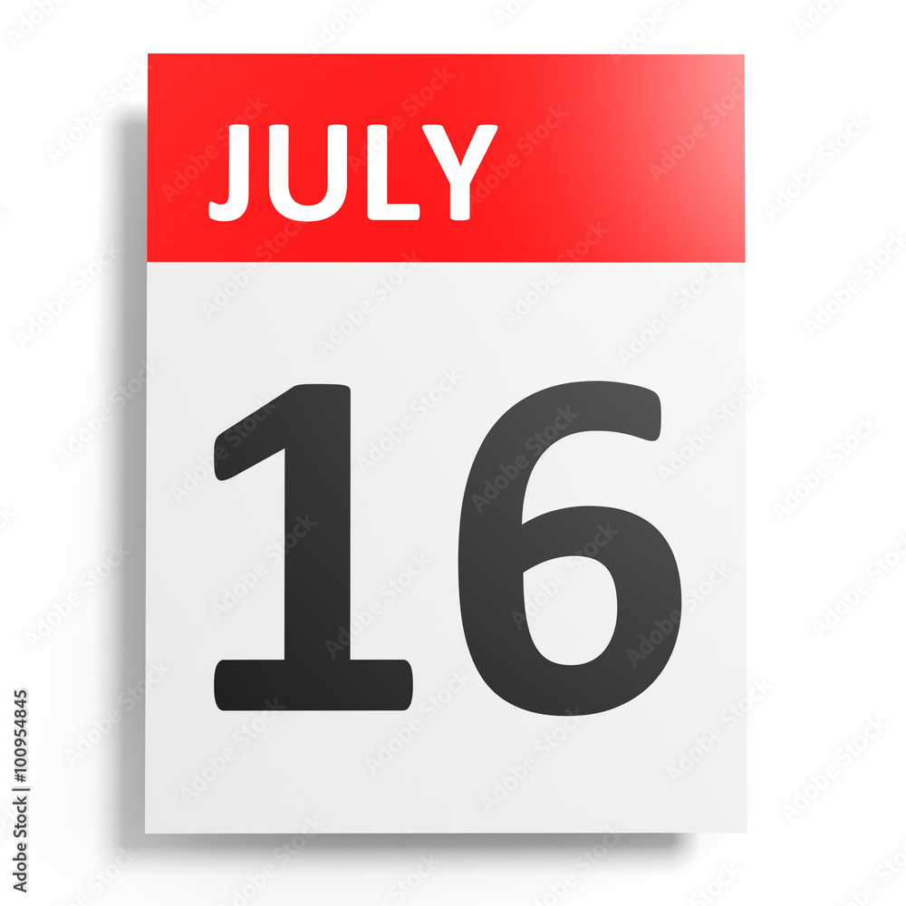 Fototapeta premium Calendar on white background. 16 July.