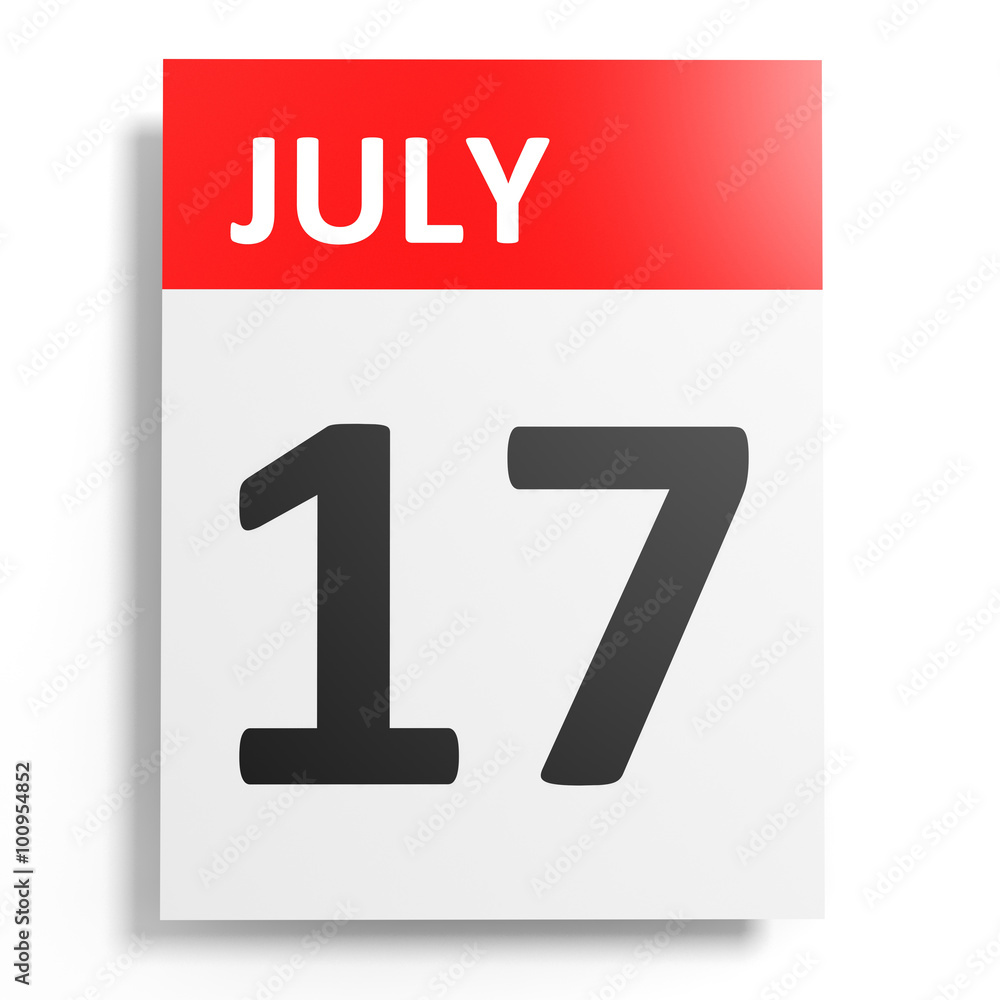 Calendar on white background. 17 July. Calendar on white background. 17 July.