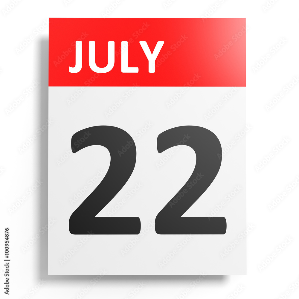 Calendar on white background. 22 July. Calendar on white background. 22 July.