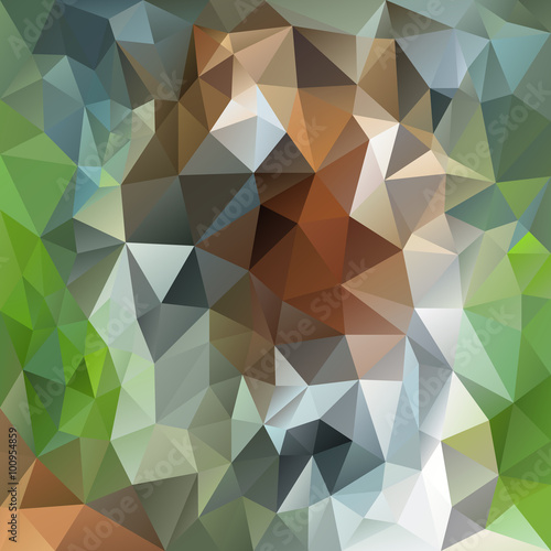 vector polygon background with irregular tessellation pattern - triangular geometric design in natural forestry color - green, white and brown