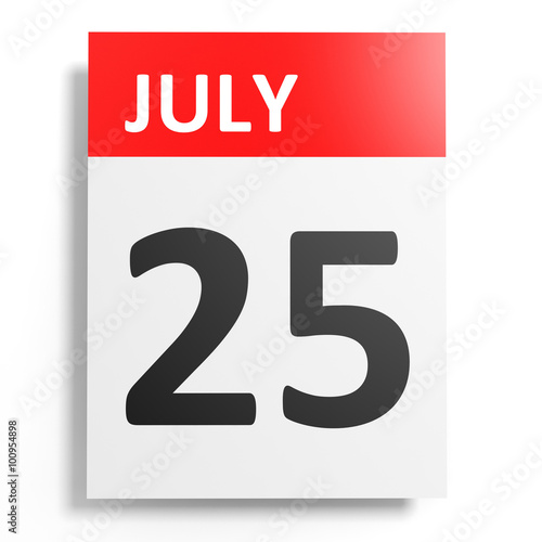 Calendar on white background. 25 July.