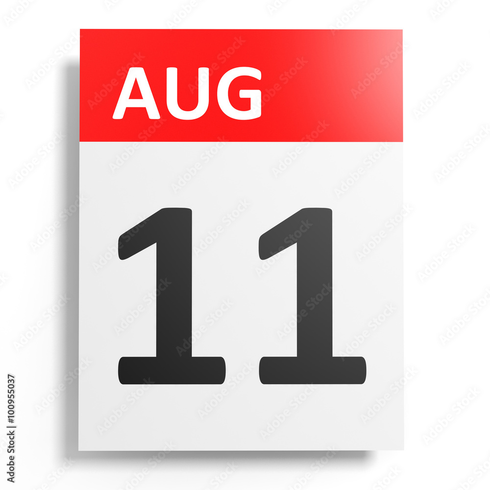Calendar on white background. 11 August. Calendar on white background. 11 August.
