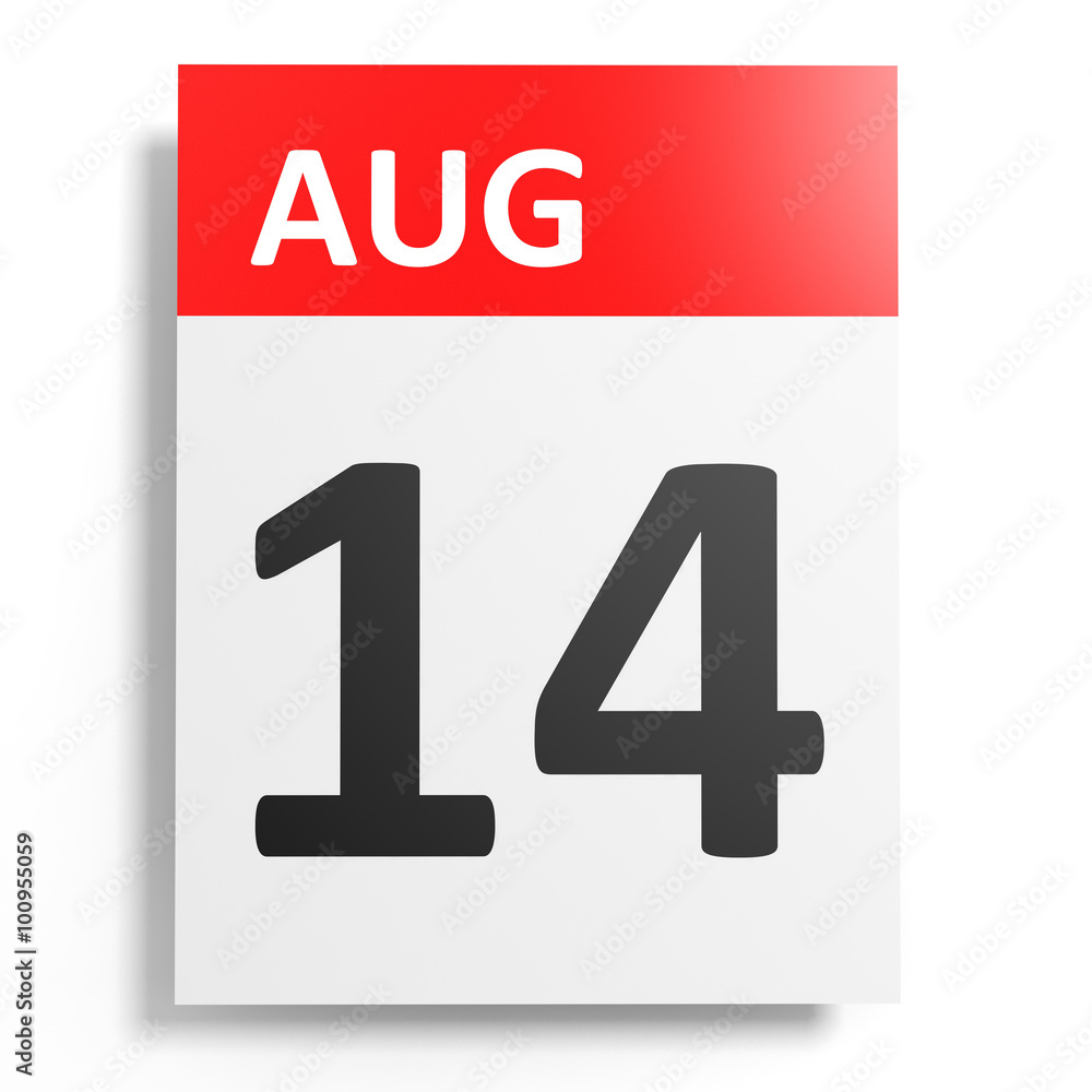 Calendar on white background. 14 August. Calendar on white background. 14 August.
