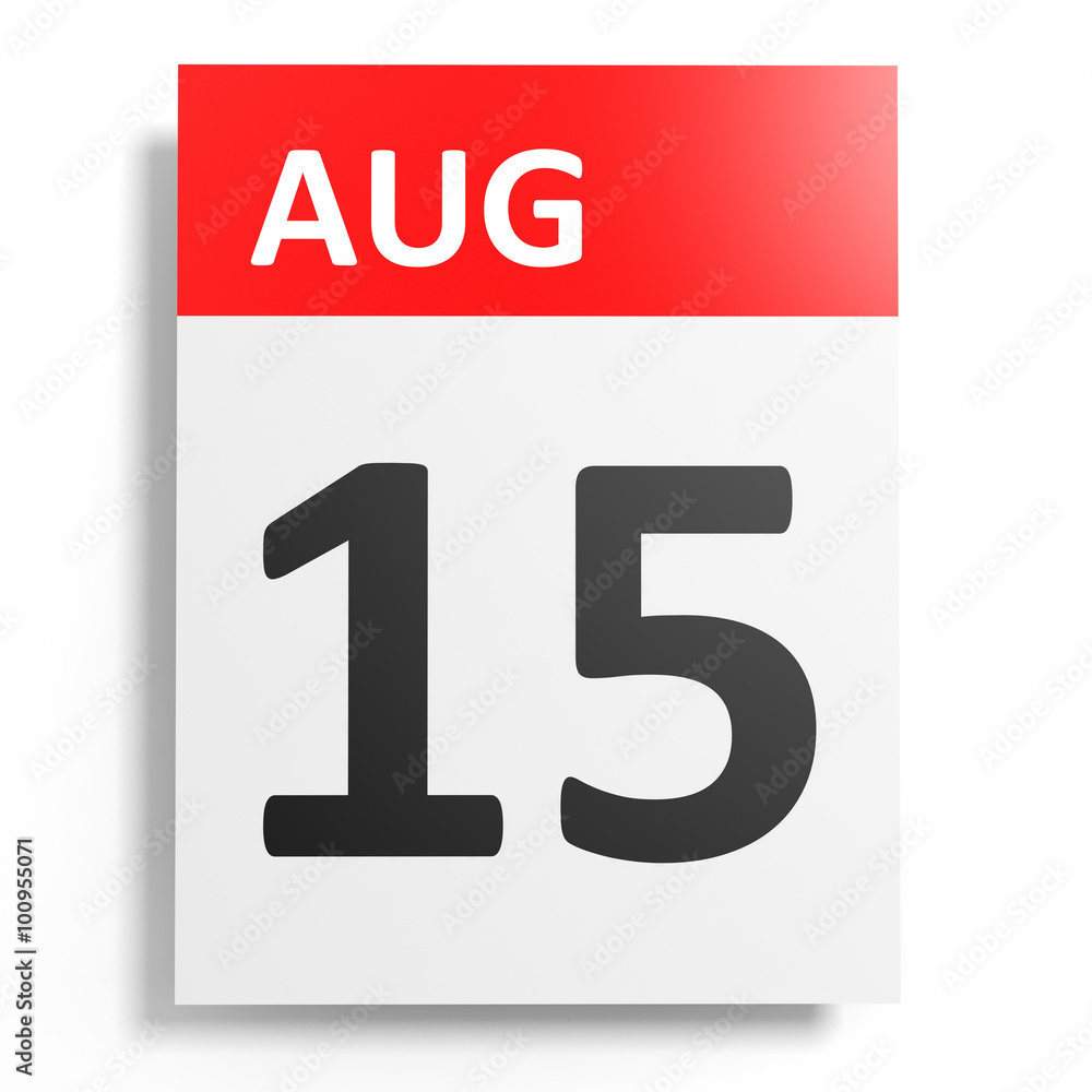Calendar on white background. 15 August. Calendar on white background. 15 August.
