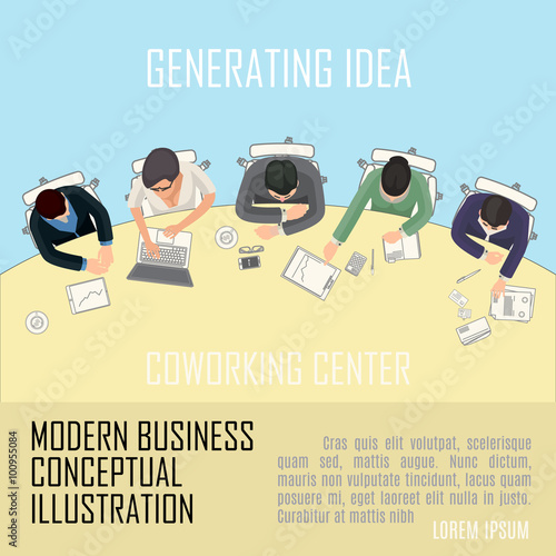 conceptual illustration with business people in office space