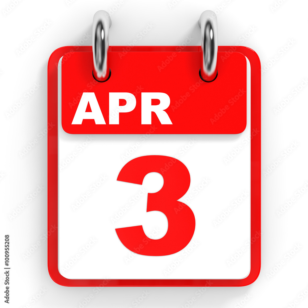 Calendar on white background. 3 April. Calendar on white background. 3 April.