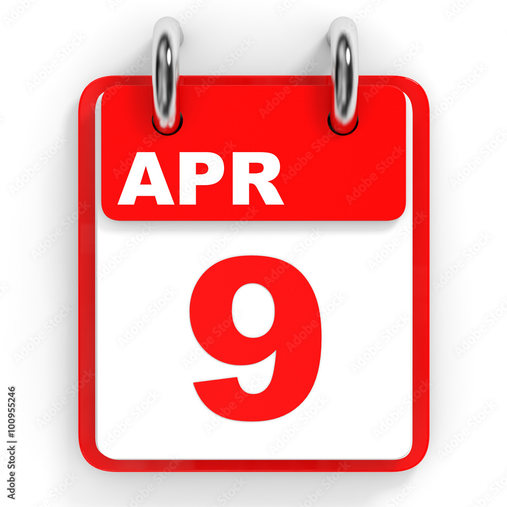 Calendar on white background. 9 April. Calendar on white background. 9 April.
