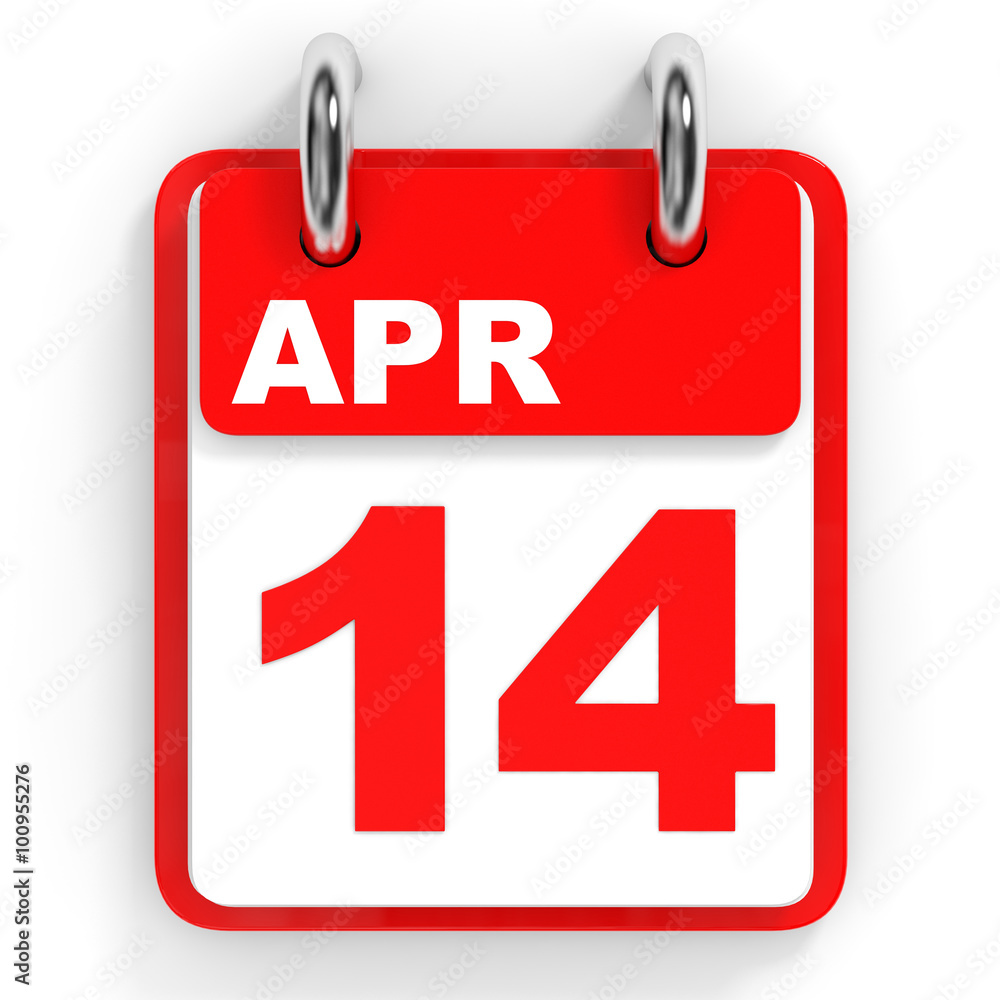 Calendar on white background. 14 April. Calendar on white background. 14 April.