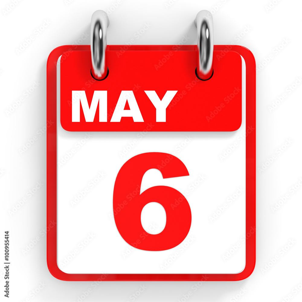 Calendar on white background. 6 May. Calendar on white background. 6 May.