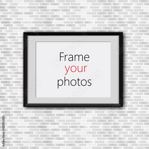 Realistic photo frame isolated on a brick background. Ideal for presentations. Vector illustration