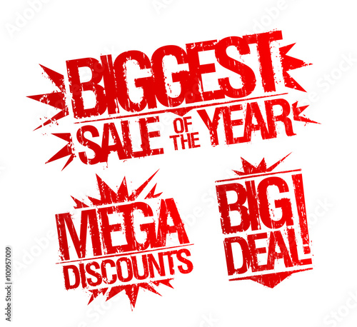 Biggest sale of the year stamp, mega discounts stamp, big deal stamp.