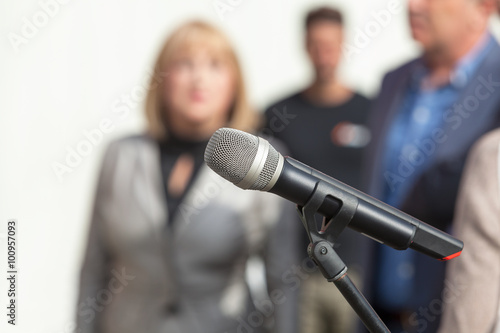 Press conference. Microphone.