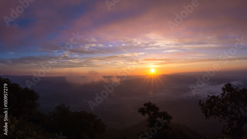 Sunrise in early morning with sea mist at Doi Luang Chiang Dao , Chiang Mai ,Thailand
