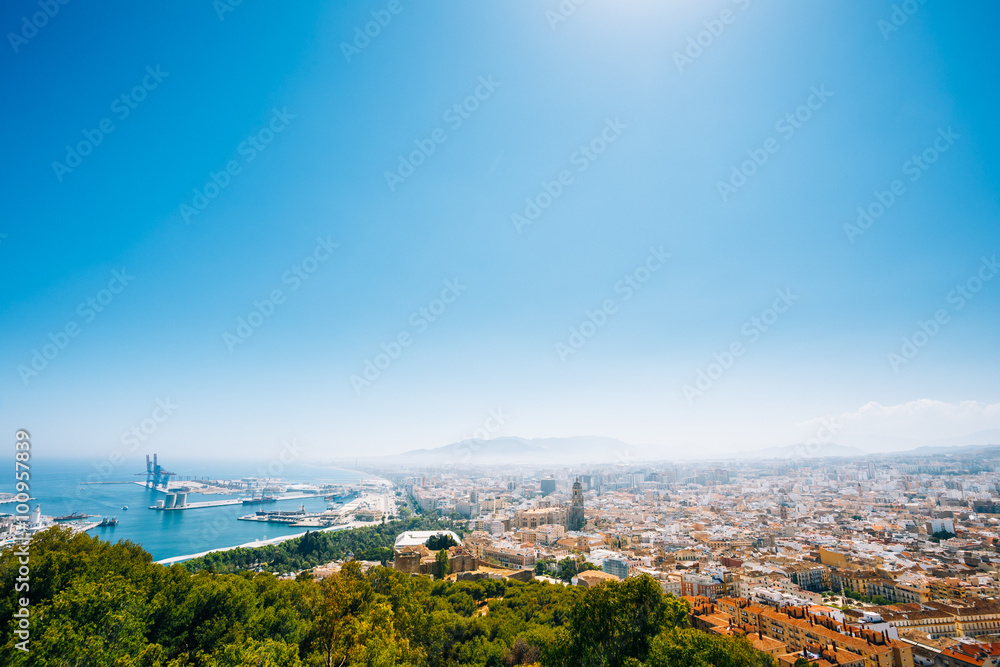 Fototapeta premium Cityscape panoramic aerial view of Malaga, Spain. Panorama of re