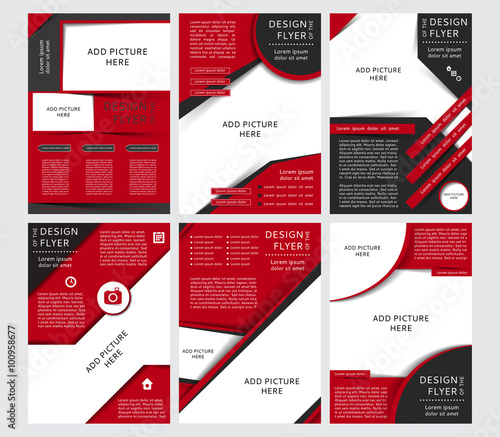 Set of Vector design of the black and red flyers, cover, brochure, poster, report with places for pictures. Vector templates for your business in A4 size.