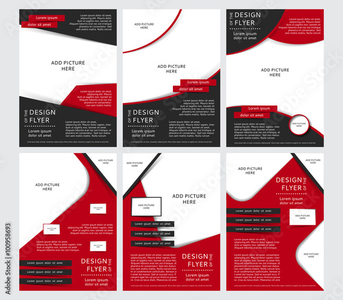 Set of Vector design of the black and red flyers, cover, brochure, poster, report with places for pictures. Vector templates for your business in A4 size.