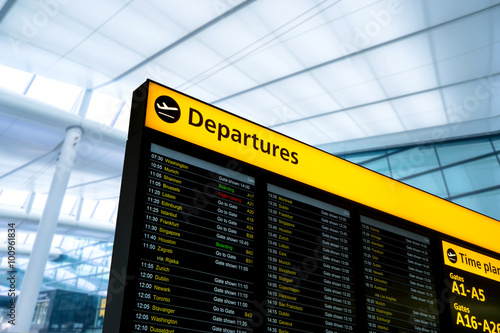 Flight information, arrival, departure at the airport, London, England photo