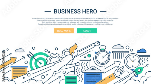 Business hero line flat design banner with superhero businessman.