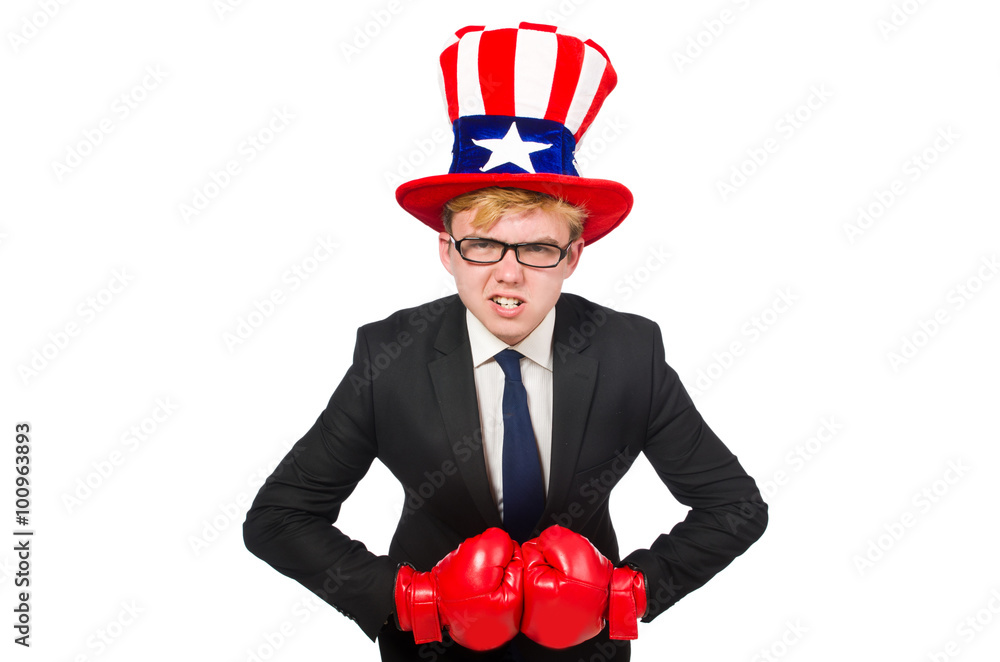 Man wearing hat with american symbols Man wearing hat with american symbols