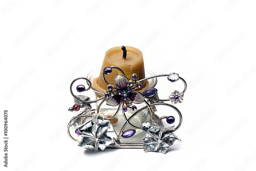 Fototapeta premium Stand candle with floral pattern on a white background