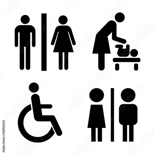 Vector restroom icons: lady, man, child and disability