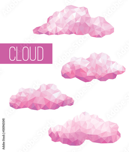 Set of pink clouds geometric in style triangular low poly