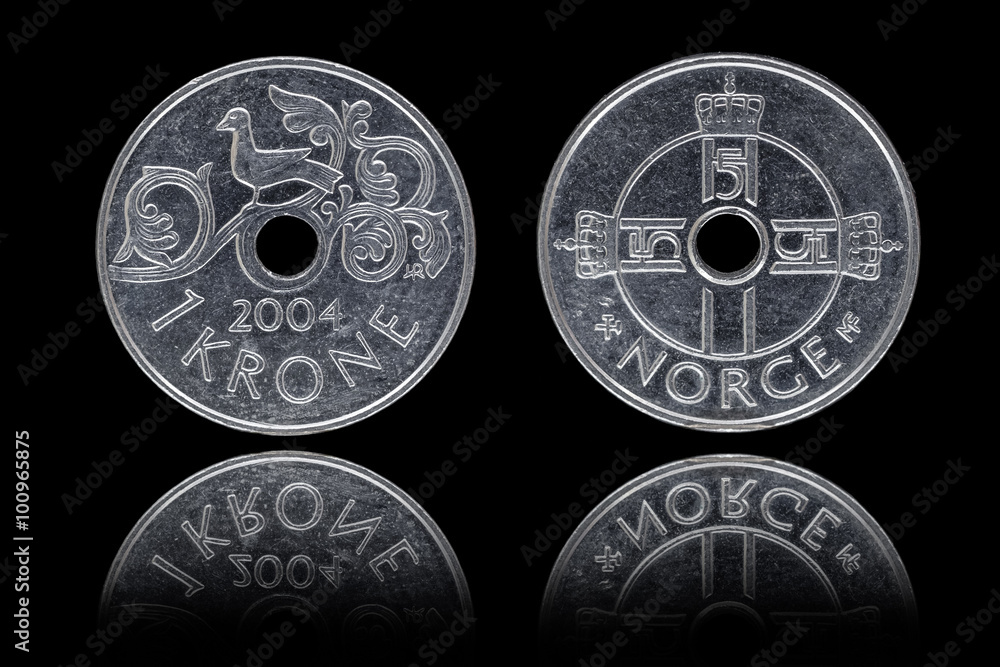 Obverse and reverse of one Norwegian krone coin