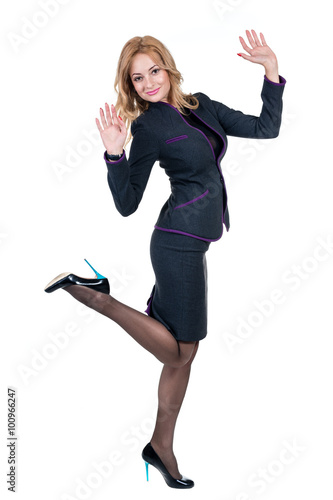 Young professional woman. Caucasian businesswoman isolated on white background