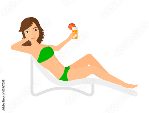 Woman sitting in chaise longue.