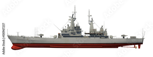 American Modern Warship Over White Background