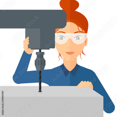 Woman working with boring mill.
