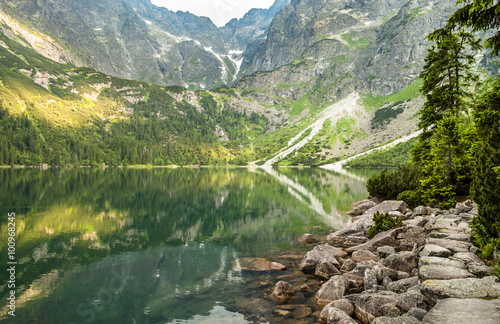 Beautiful view of the lake in the mountains. Tatra  Poland