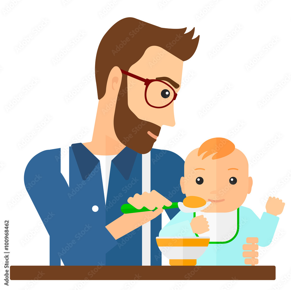 Fototapeta premium Man feeding baby.