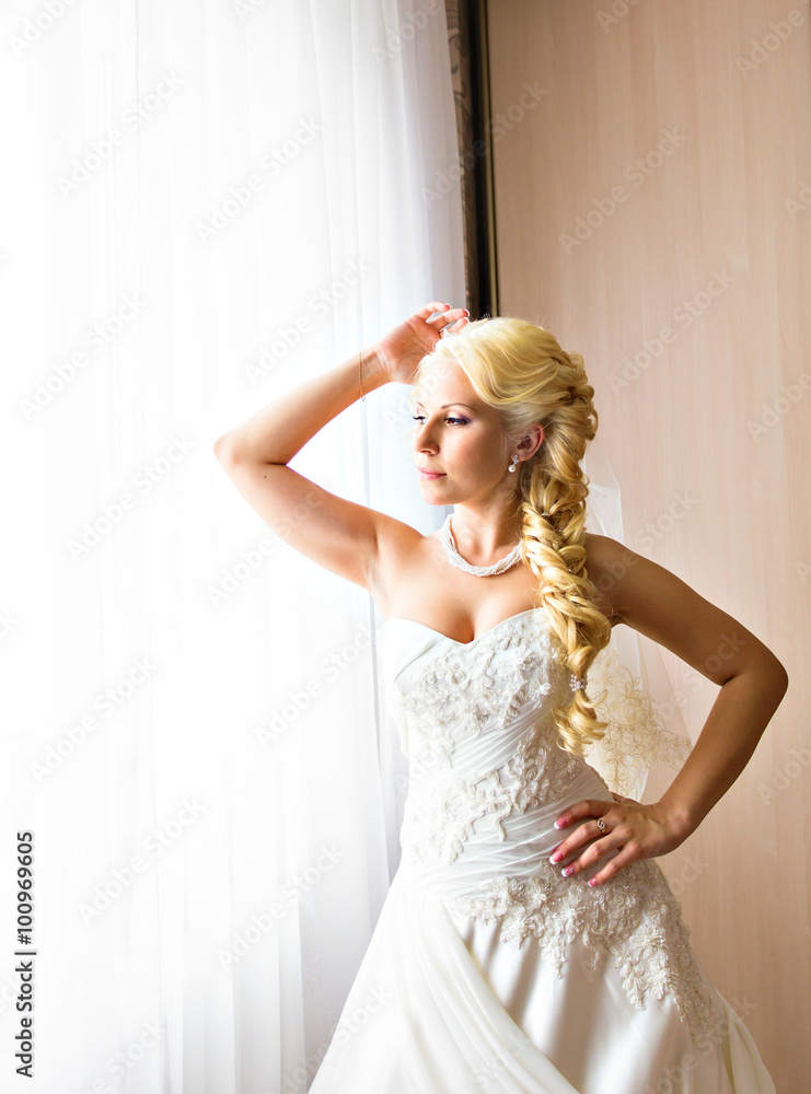 Happy Bride looking in window Happy Bride looking in window